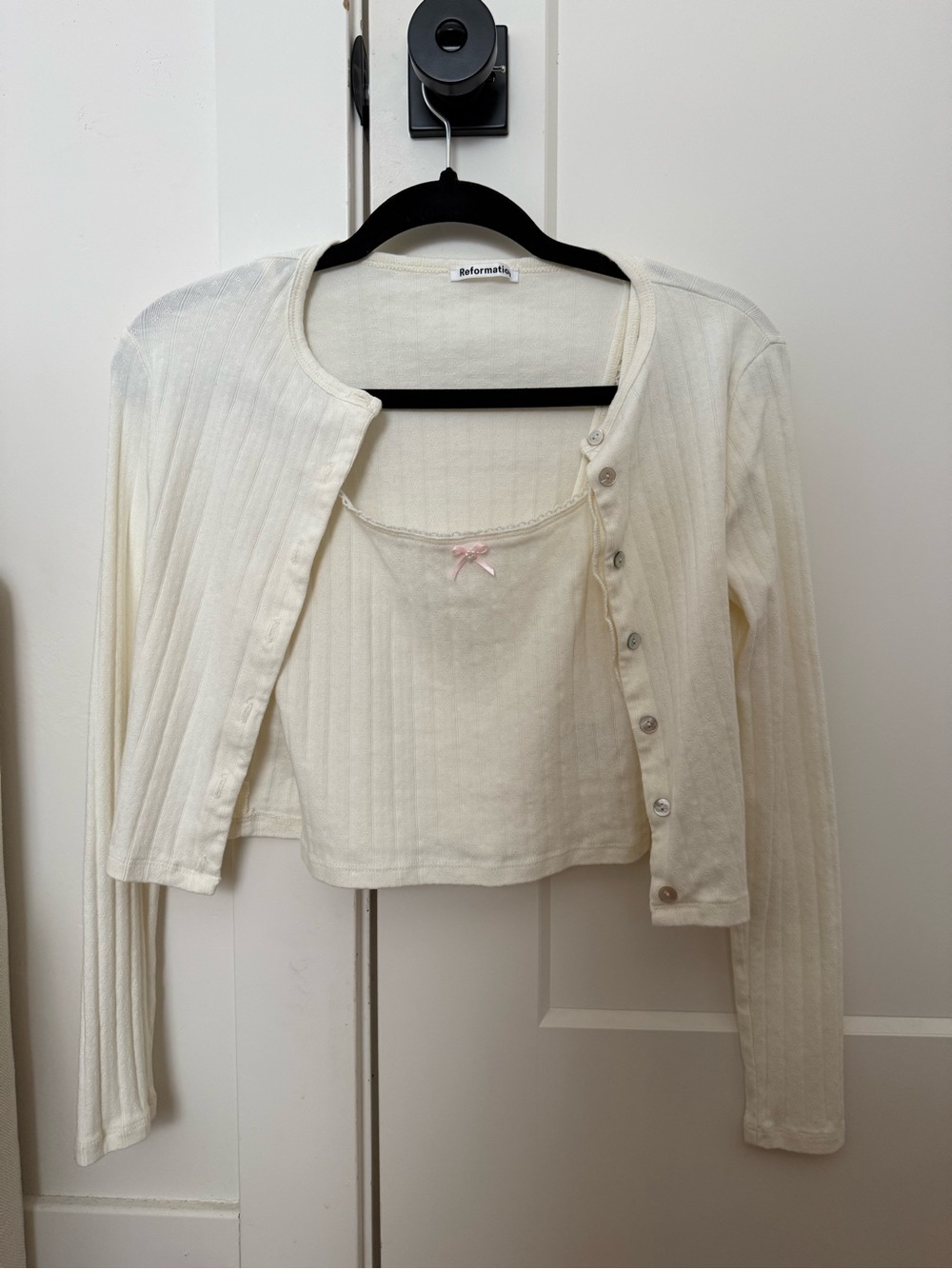 Reformation Sweater Set Cream Ribbed Cardigan and Camisole Tank Set Size Small